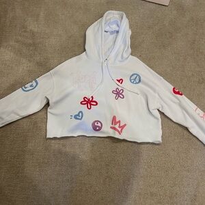 Koch vintage cropped sweatshirt. Size - medium, white with colored symbols